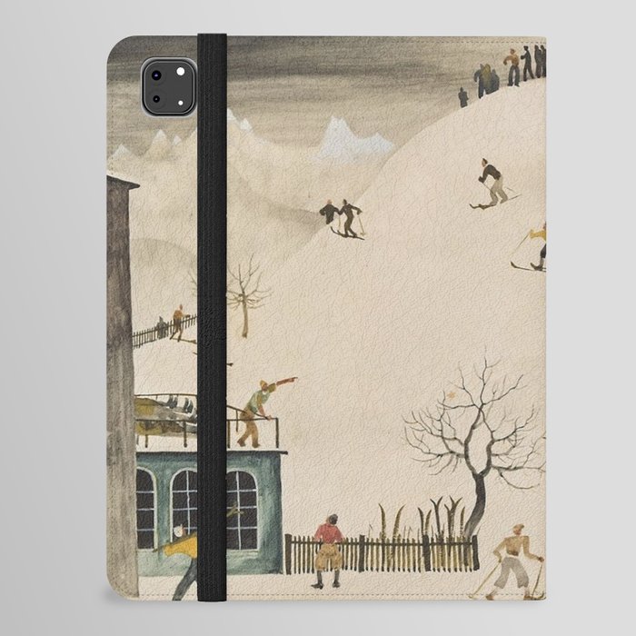 The Practice Slope winter skiing landscape painting by Franz Sedlacek  iPad Folio Case