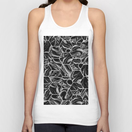 Hex & Swirl - Black and White Marble Pattern Unisex Tank Top