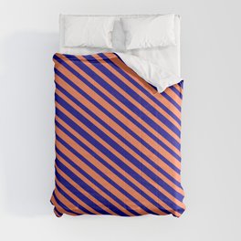 [ Thumbnail: Coral & Dark Blue Colored Stripes Pattern Comforter ]