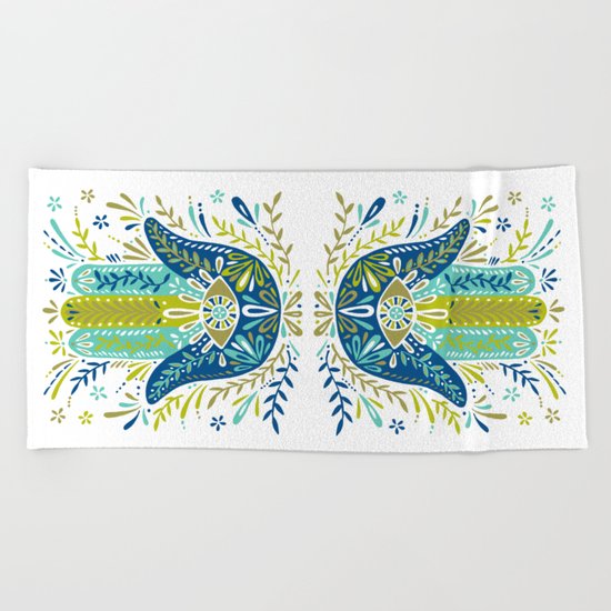Hamsa Hand – Lime, Turquoise & Navy Palette Beach Towel