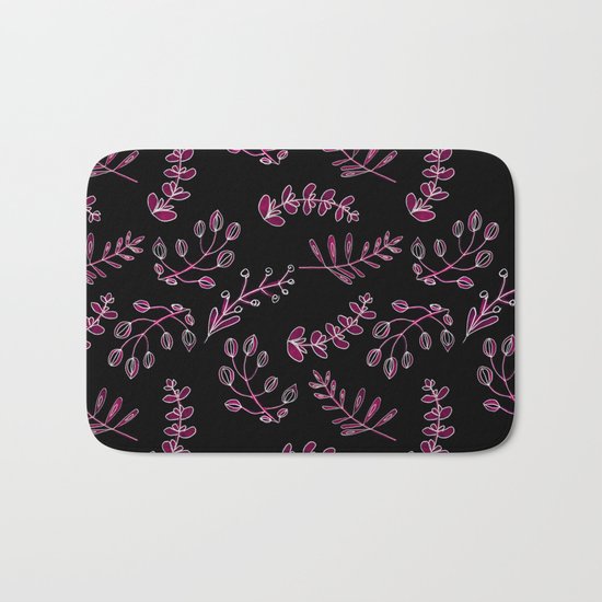 Seamless watercolor blue flowers pattern on black background Bath Mat