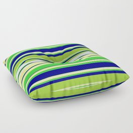 [ Thumbnail: Vibrant Green, Light Cyan, Tan, Lime Green & Blue Colored Stripes/Lines Pattern Floor Pillow ]