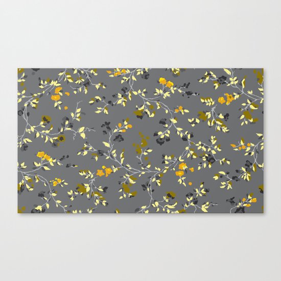 floral vines - greys, mustards & greens Canvas Print
