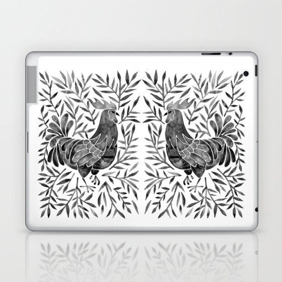 Le Coq – Watercolor Rooster with Black Leaves Laptop & iPad Skin