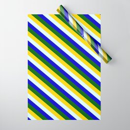 [ Thumbnail: Yellow, Light Cyan, Blue, and Dark Green Colored Lined Pattern Wrapping Paper ]