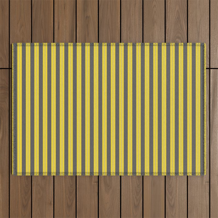 Small Charcoal and Lemon Yellow Cabana Beach Bubble Stripes Outdoor Rug