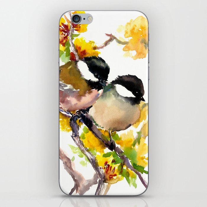 Birds in the Spring, Chickadee birds, birds adn flowers iPhone Skin