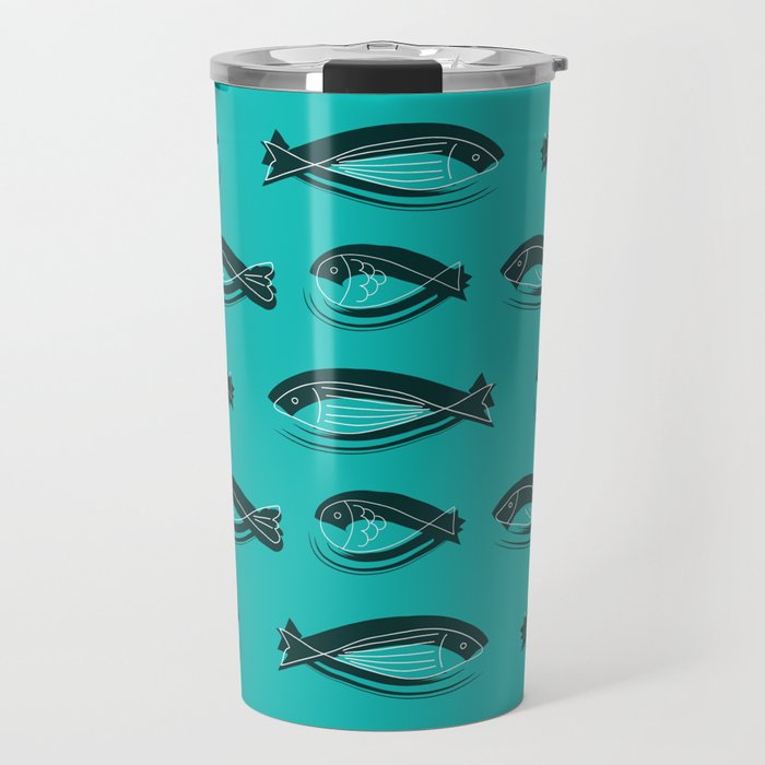 Swimming Fishes Pattern Teal Background Travel Mug
