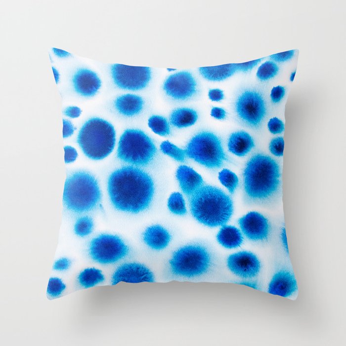 Fuzzy Blue Dots Throw Pillow