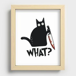 Cat What? Murderous Black Cat With Knife Recessed Framed Print