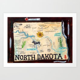 NORTH DAKOTA map Art Print