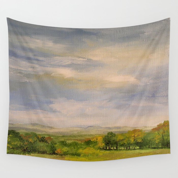 Scenic Autumn Late Afternoon in Vermont Nature Art Landscape Oil Painting Wall Tapestry