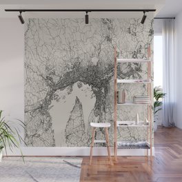 Oslo - Norway - Black & White Map Illustration Wall Mural