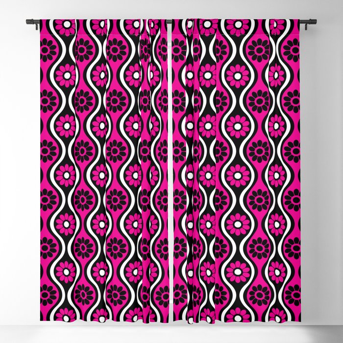 Retro 1970's Style Seventies Vintage Pink Pattern Blackout Curtain