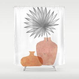 Abstract boho vases and palm leaf Shower Curtain
