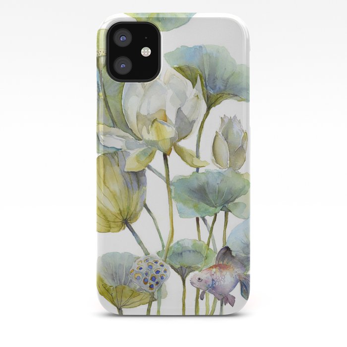 Lotus Plant And Fish Zen Design Watercolor Muted Pallet Botanical