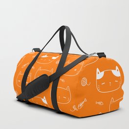 Orange and White Doodle Kitten Faces Pattern Duffle Bag