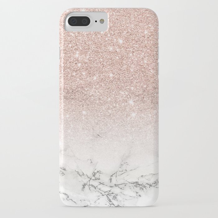 modern faux rose gold pink glitter ombre white marble iphone case