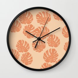 Monstera Peach Pattern Wall Clock