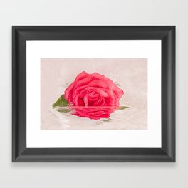 Red rose frozen in water Framed Art Print
