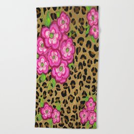 Floral leopard print Beach Towel