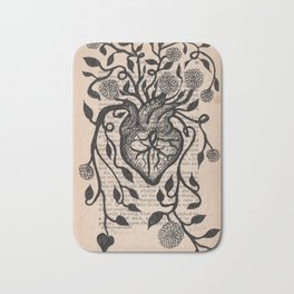 Yes, or Prayer for an Abundant Heart Bath Mat | Illustration, Mixed Media, Drawing, Nature, Black and White 