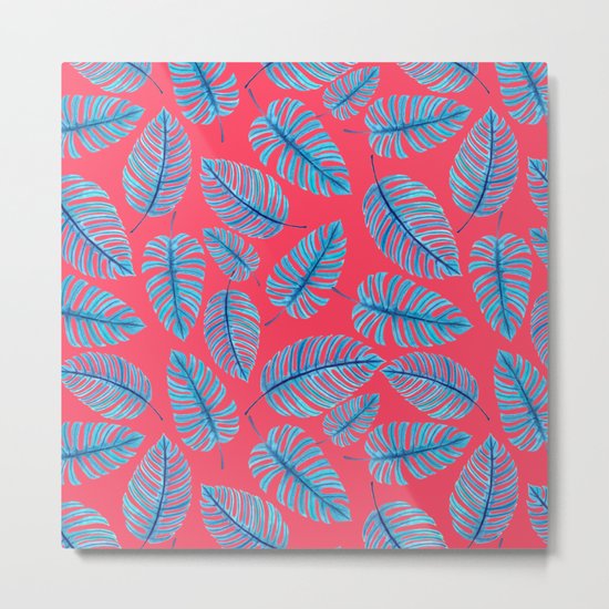 Monstera leaves, tropical watercolor pattern Metal Print