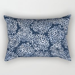 Abstract Navy Watercolor Line Flowers Rectangular Pillow