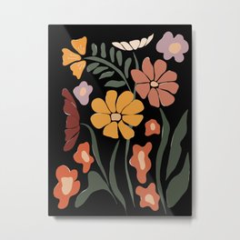 TROPICAL floral night Metal Print | Garden Leaves, Bloom Kids, Sunflower Olive Tree, Black Colorful, Graphicdesign, Spring Summer, Flower Modern, Floral Pattern, Day Night, Mid Century 