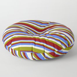 [ Thumbnail: Green, Maroon, Royal Blue, and Beige Colored Stripes/Lines Pattern Floor Pillow ]