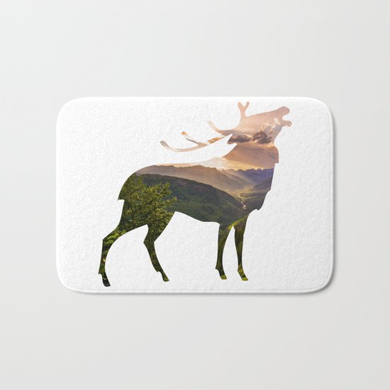 Elk Silhouette with Wilderness Inlay Bath Mat