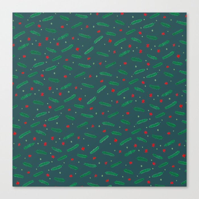 Christmas branches and stars - green Canvas Print