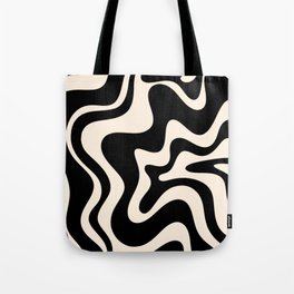 Retro Liquid Swirl Abstract in Black and Almond Cream  Tote Bag