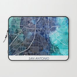 San Antonio Texas Map Navy Blue Turquoise Watercolor USA States Map Laptop Sleeve