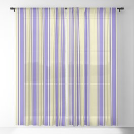 [ Thumbnail: Pale Goldenrod and Slate Blue Colored Striped/Lined Pattern Sheer Curtain ]