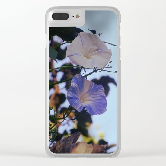 Blue And White Striped Morning Glories Clear iPhone Case