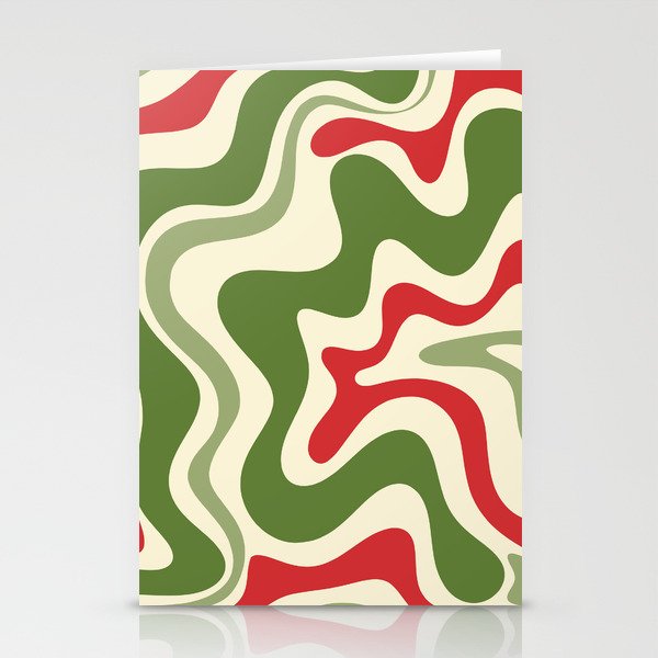 Retro Christmas Swirl Abstract Pattern in Olive Green, Sage, Xmas Red, and Cream Stationery Cards