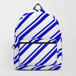 [ Thumbnail: Blue & White Colored Striped Pattern Backpack ]