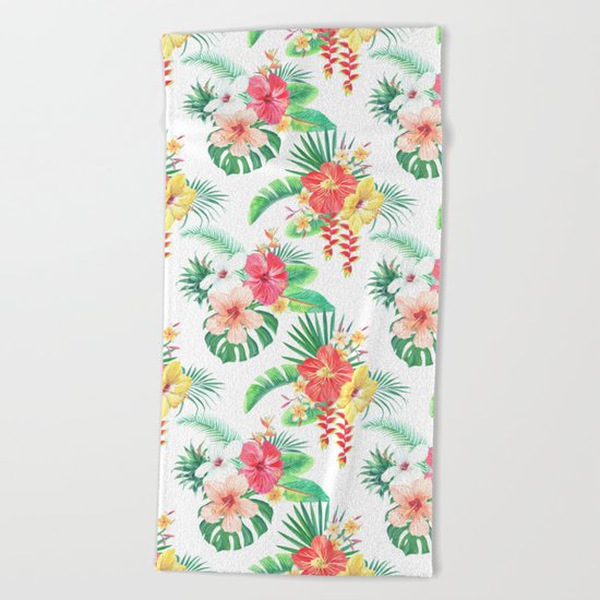 tropical watercolor floral pattern Beach Towel