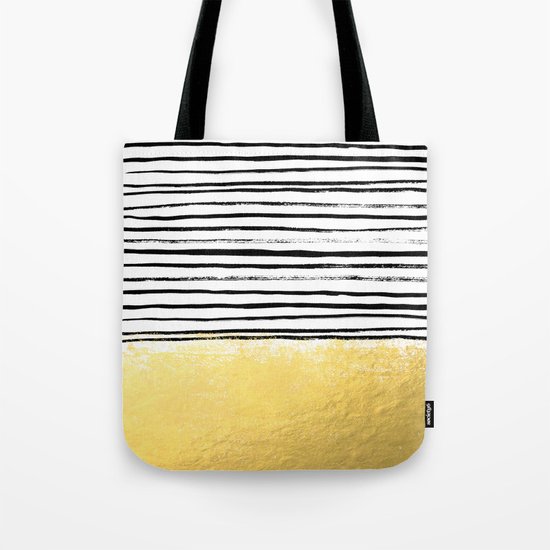 Blaire - Brushed Gold Stripes - black and gold, gold trend, gold phone case, gold cell case Tote Bag