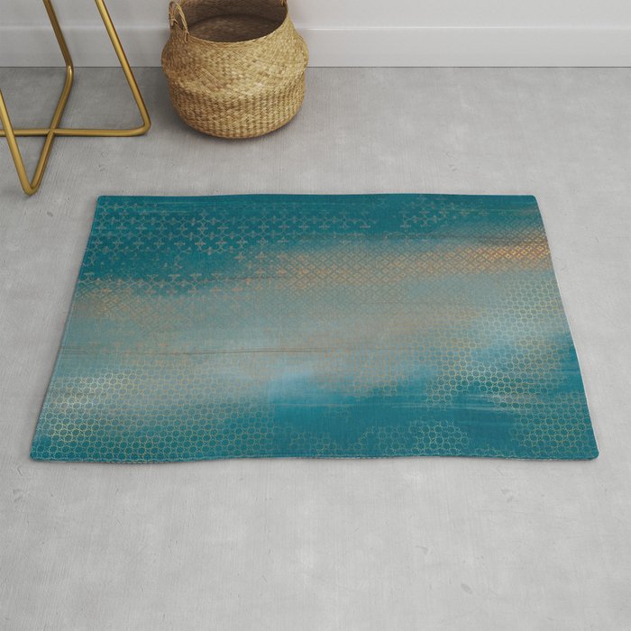 Painted Dream Mist with gold on turquoise Rug