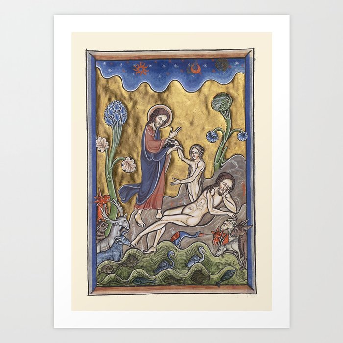 アート・デザイン・音楽 MEDIEVAL &RENAISSANCE MINIATURE PAINTING Creation of Man Adam and Eve - Medieval miniature