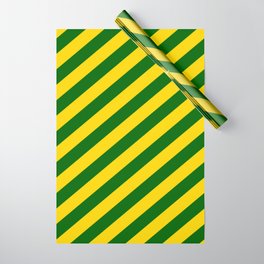 [ Thumbnail: Yellow & Dark Green Colored Lined Pattern Wrapping Paper ]