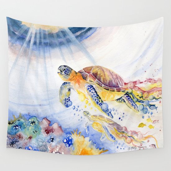 Going Up Sea Turtle Wall Tapestry