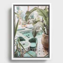 Travel Photography Art Print | Tropical Plant Leaves In Marrakech Photo | Green Pool Interior Design Framed Canvas
