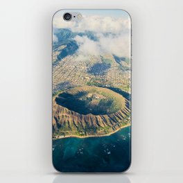 Diamond Head crater volcano; Island of Oahu, Waikiki, Hawaii aerial coastal color Pacific Ocean landscape photograph / photography iPhone Skin