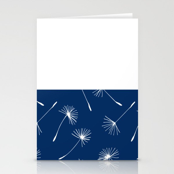 White Dandelion Lace Horizontal Split on Navy Blue Stationery Cards