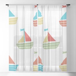 Cute colorful retro sailboats Sheer Curtain