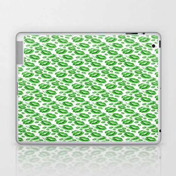 Two Kisses Collided Spring Green Lips Pattern On White Background Laptop & iPad Skin