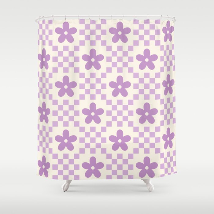 Lavender Flower Double Checker Shower Curtain